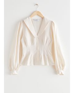 Pleated Puff Sleeve Blouse White