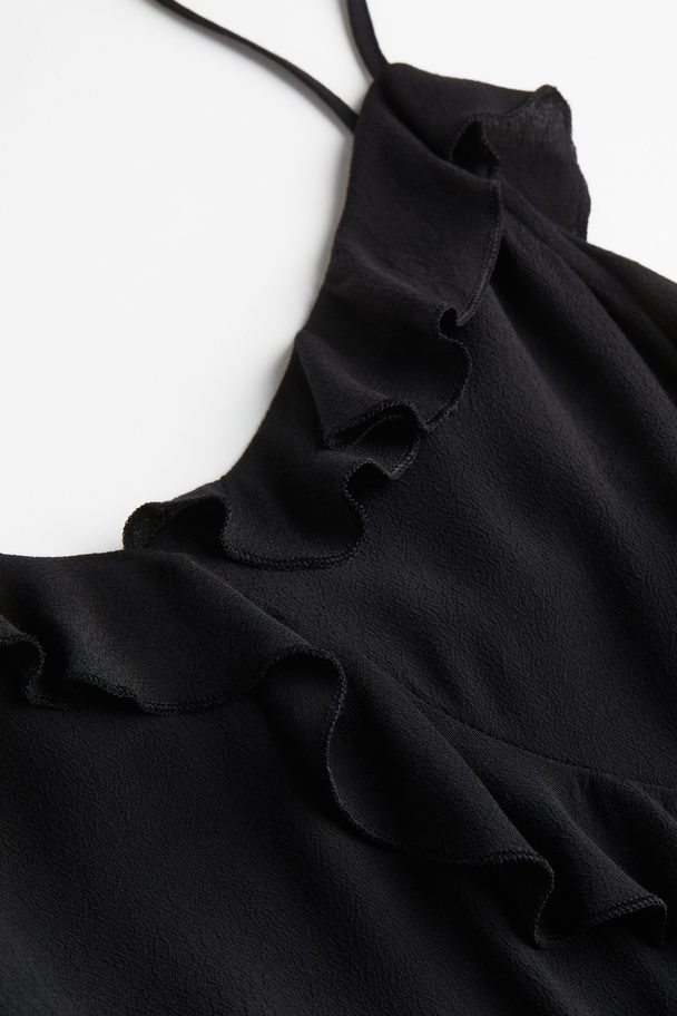 H&M Flounce-trimmed Crêpe Dress Black
