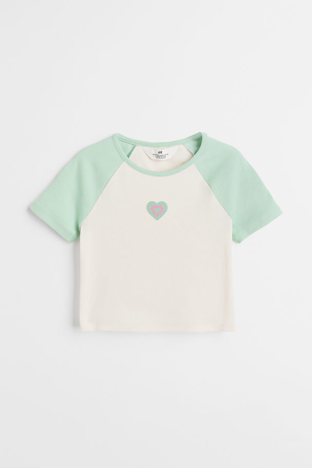 H&M Cropped Shirt aus Baumwolle Hellgrün/Herz