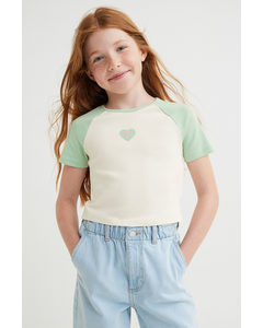 Cropped Shirt aus Baumwolle Hellgrün/Herz