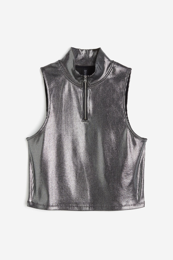 H&M Zip-top Shimmering Metallic Vest Top Silver-coloured