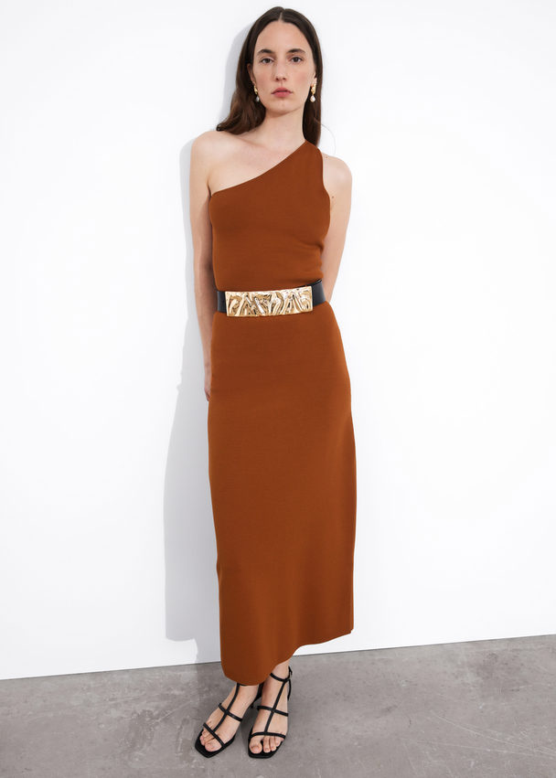 & Other Stories One-shoulder Midi Dress Brown