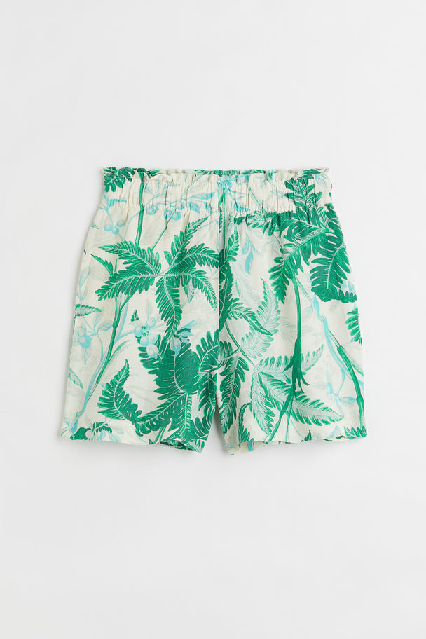 H&M Linen-blend Pull-on Shorts Light Beige/ferns