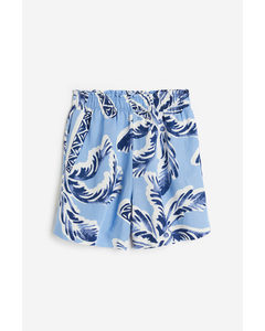 Linen-blend Pull-on Shorts Light Blue/palm Trees
