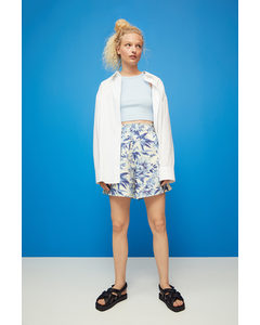 Linen-blend Pull-on Shorts Blue/floral