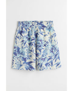 Pull On-shorts I Hørblanding Blå/blomstret
