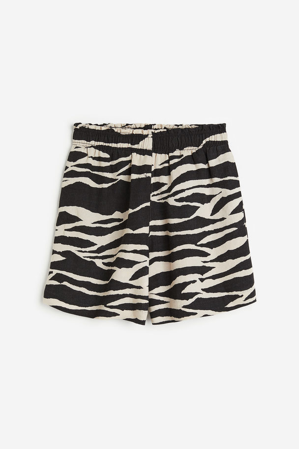 H&M Pull On-shorts I Linmix Ljusbeige/zebramönstrad