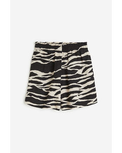 Pull On-shorts I Hørblanding Lys Beige/zebramønstret