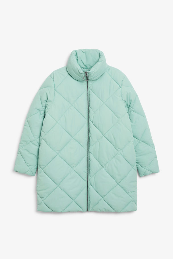 Monki Quilted Puffer Coat Pastel Turquoise