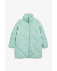 Quilted Puffer Coat Pastel Turquoise