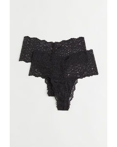 2-pack Lace Thong Briefs Black
