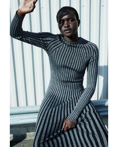 Shimmering Rib-knit Dress Black/silver-coloured