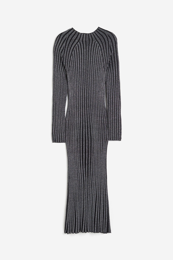 H&M Shimmering Rib-knit Dress Black/silver-coloured