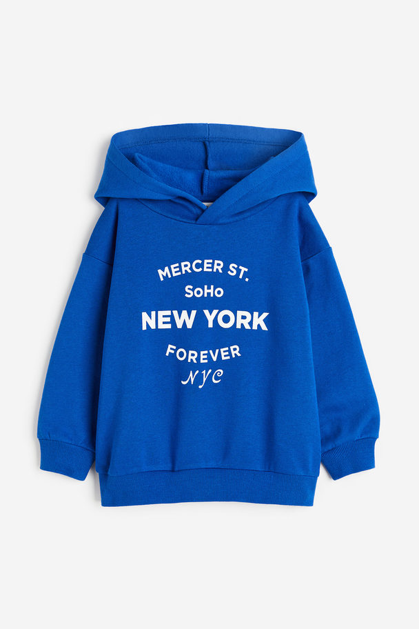 H&M Capuchonsweater Met Print Helderblauw/new York