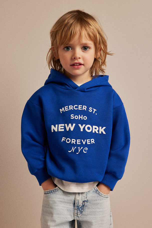 H&M Printed Hoodie Bright Blue/new York