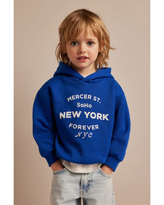 Capuchonsweater Met Print Helderblauw/new York