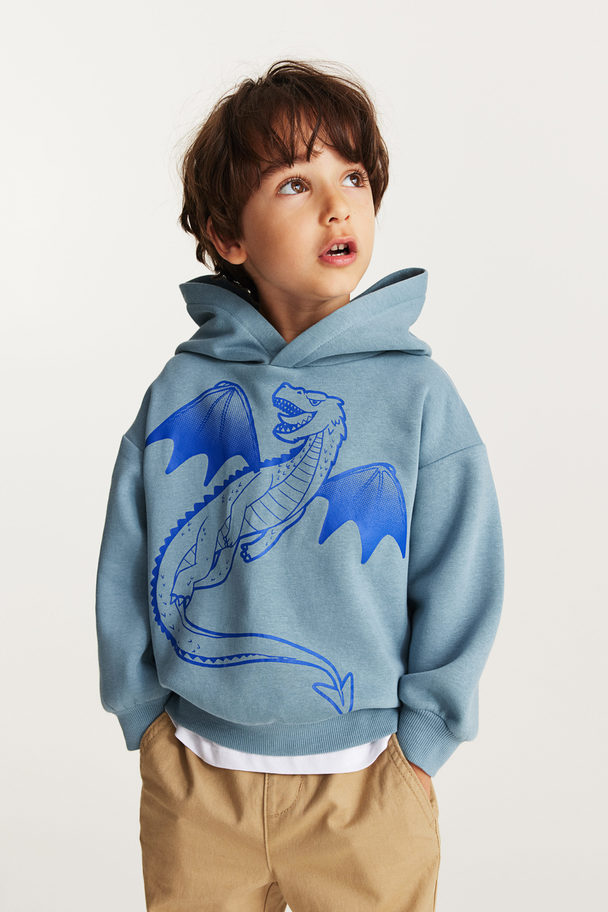 H&M Printed Hoodie Turquoise/dragon