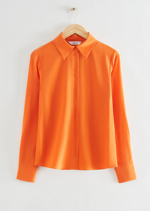 & Other Stories Mulberry Silk Buttoned Blouse Bright Orange