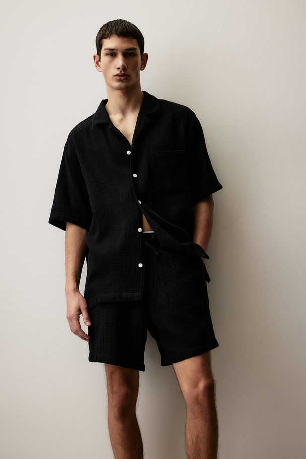 H&M Pyjama Shirt And Shorts Black