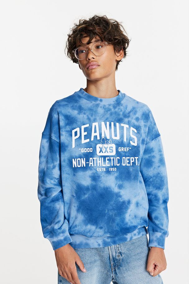 H&M Sweatshirt Med Tryk Blå/batikmønstret