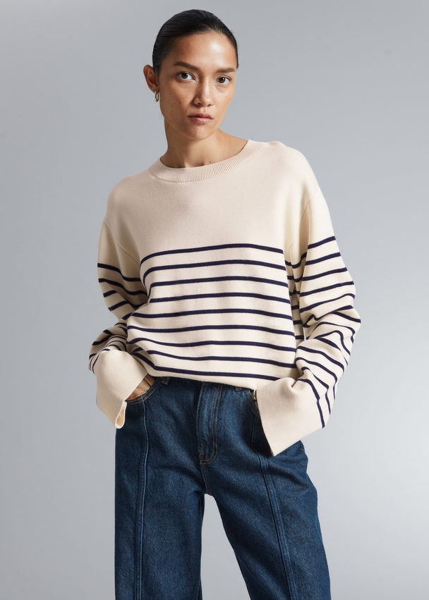 & Other Stories Boxy Nautical Striped Sweater Cream/dark Blue Striped