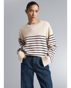 Boxy Nautical Striped Sweater Cream/dark Blue Striped