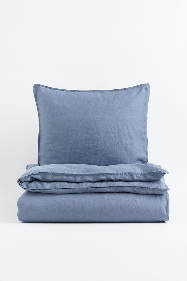 H&M HOME Linen Single Duvet Cover Set Blue