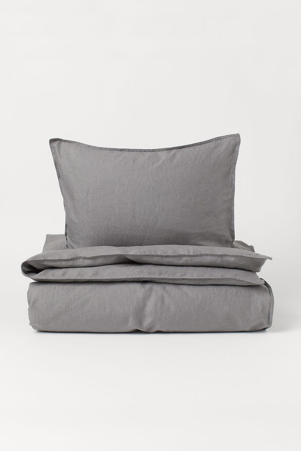 H&M HOME Linen Single Duvet Cover Set Grey