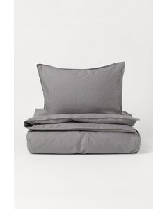Linen Single Duvet Cover Set Grey