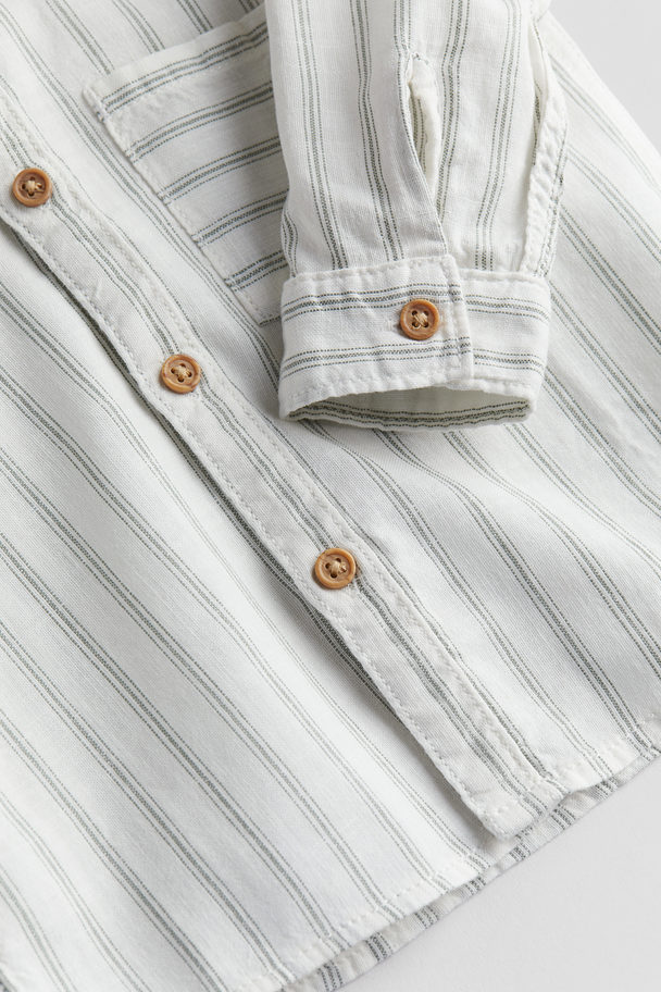 H&M Grandad Cotton Shirt White/dusty Green