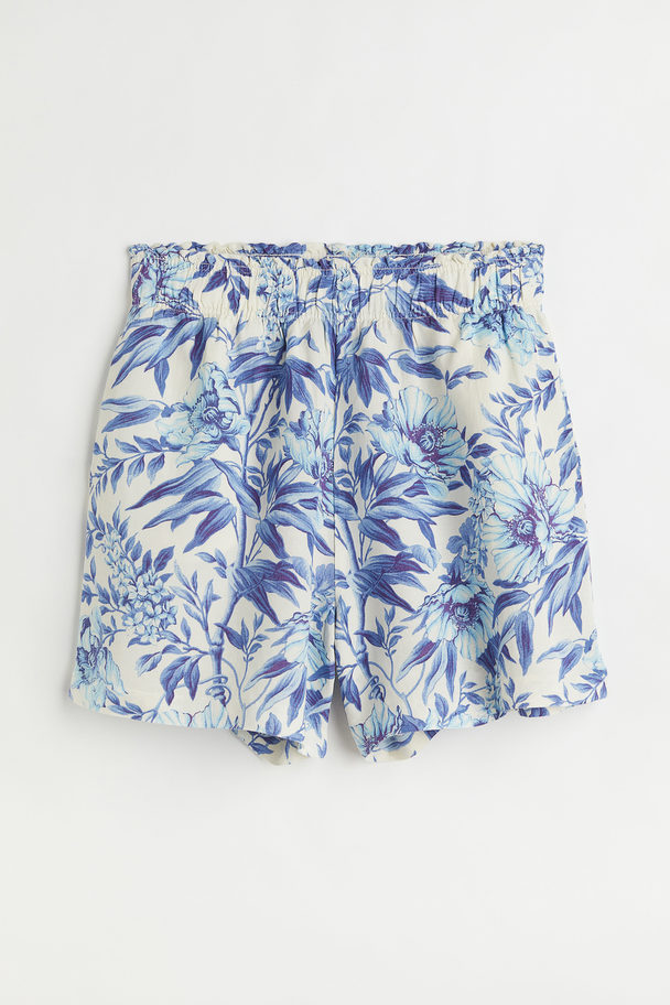 H&M H&m+ Wide Linen-blend Shorts Blue/floral