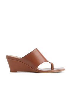 Leather Wedge Mules Brown