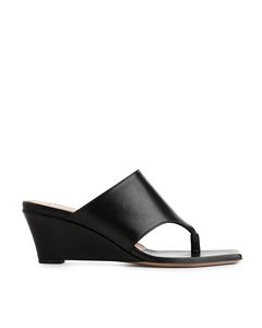 Leather Wedge Mules Black