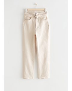 Belted Straight Jeans White