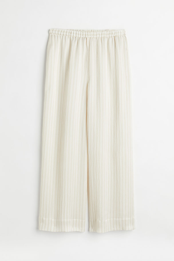 H&M Straight Silk-blend Trousers Light Beige/striped