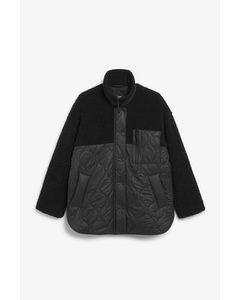 Black Zip-up Single-breasted Pile Shell Jacket Black Dark