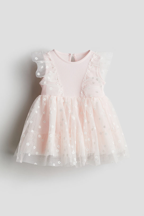 H&M Patterned Tulle Dress Light Pink/floral