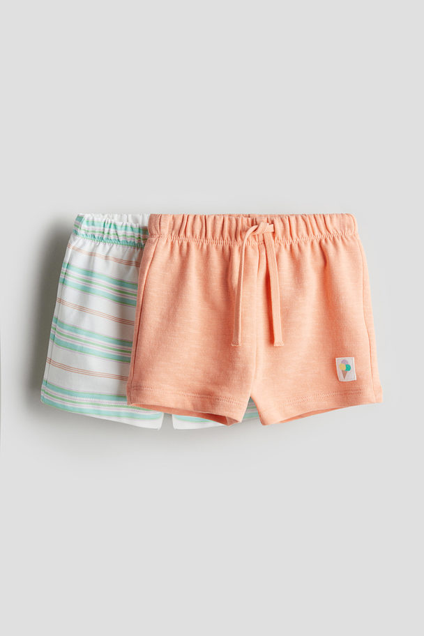 H&M 2-pack Sweatshirt Shorts Peach/striped