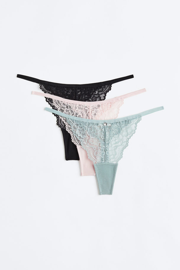 H&M 3-pack Truse Thong I Blonde Lys Turkis/lys Rosa