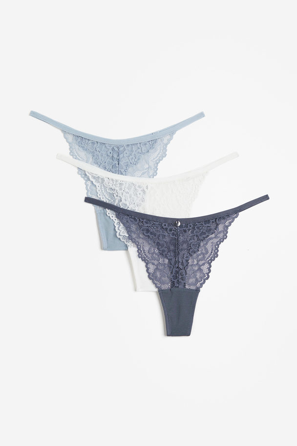 H&M Set Van 3 Kanten Slips - Thong Duifblauw/lichtblauw/wit