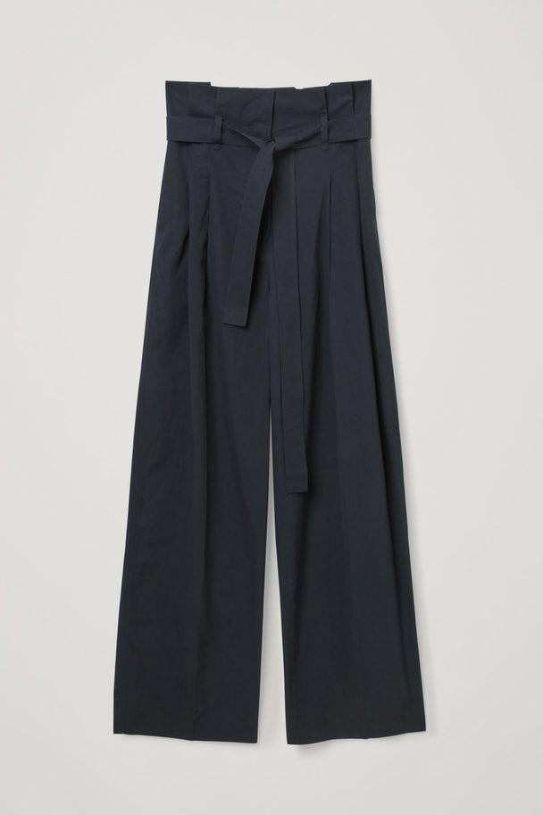 COS High-waisted Paperbag Trousers Dark Navy