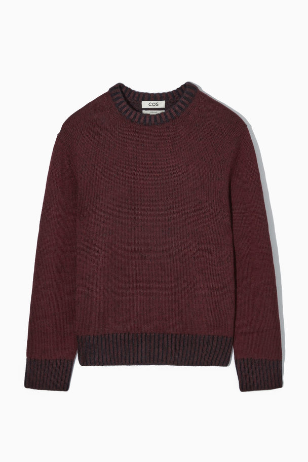 COS Mohair And Wool-blend Crew Neck Jumper Burgundy / Navy