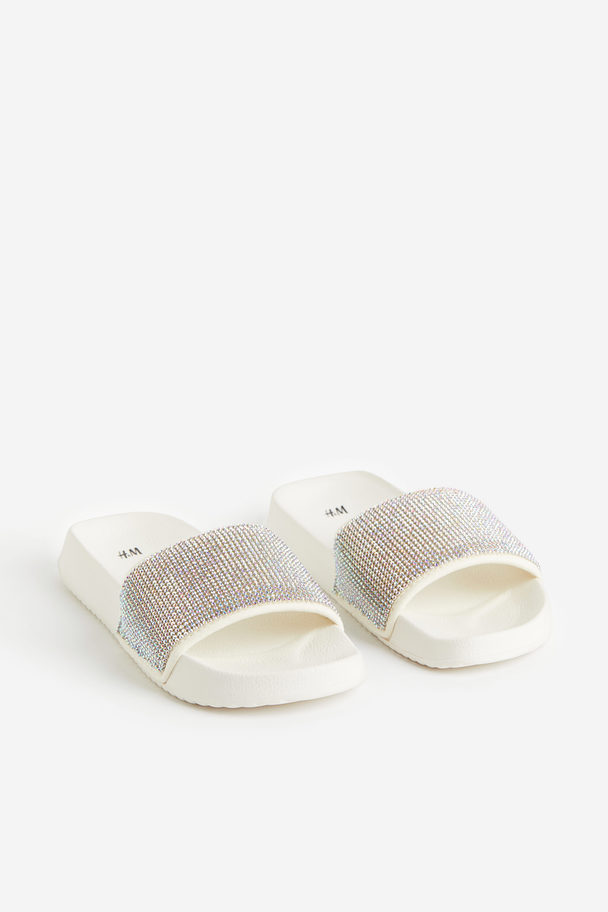 H&M Badslippers Wit/stras