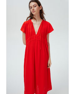 Tie-detail Muslin Dress Bright Red