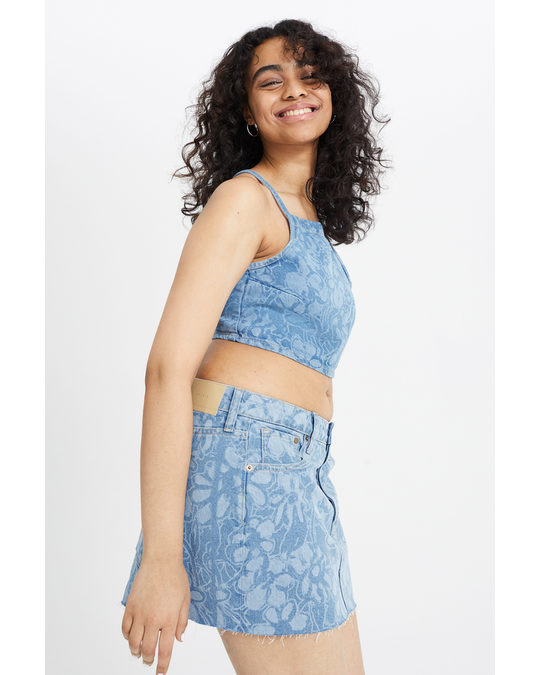 H&M Denim Mini Skirt Denim Blue/floral