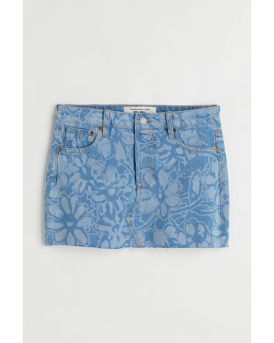 H&M Denim Mini Skirt Denim Blue/floral
