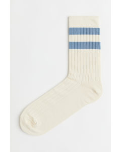 Ribbed Socks Cream/blue