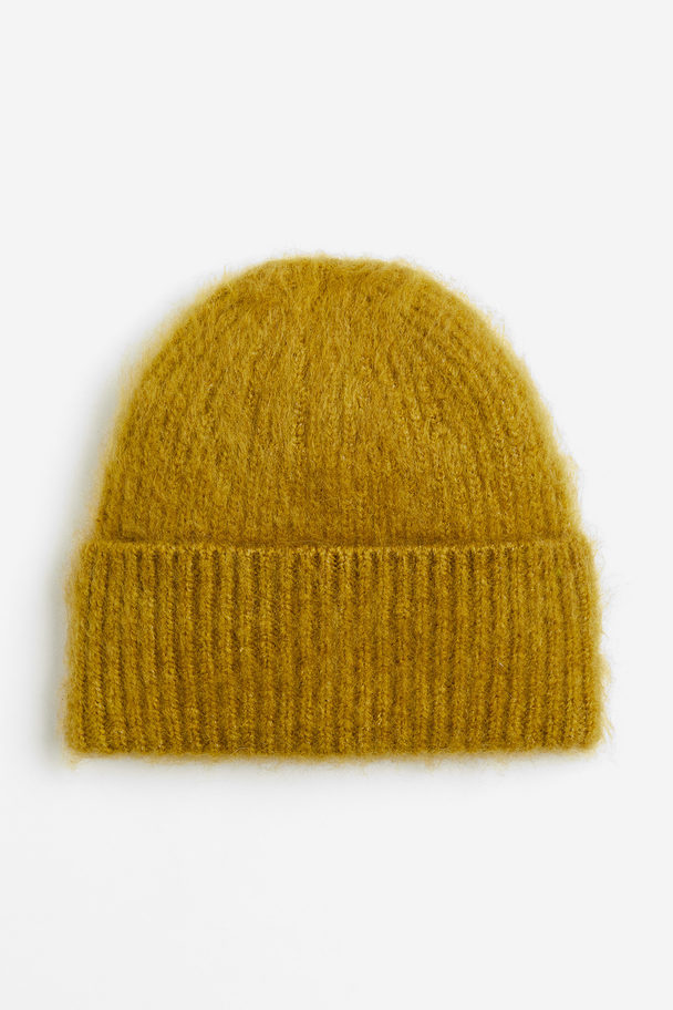 H&M Rib-knit Hat Dark Yellow