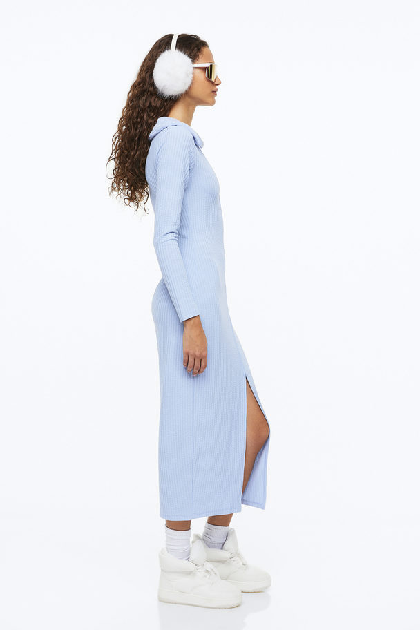 H&M Zip-front Ribbed Dress Light Blue