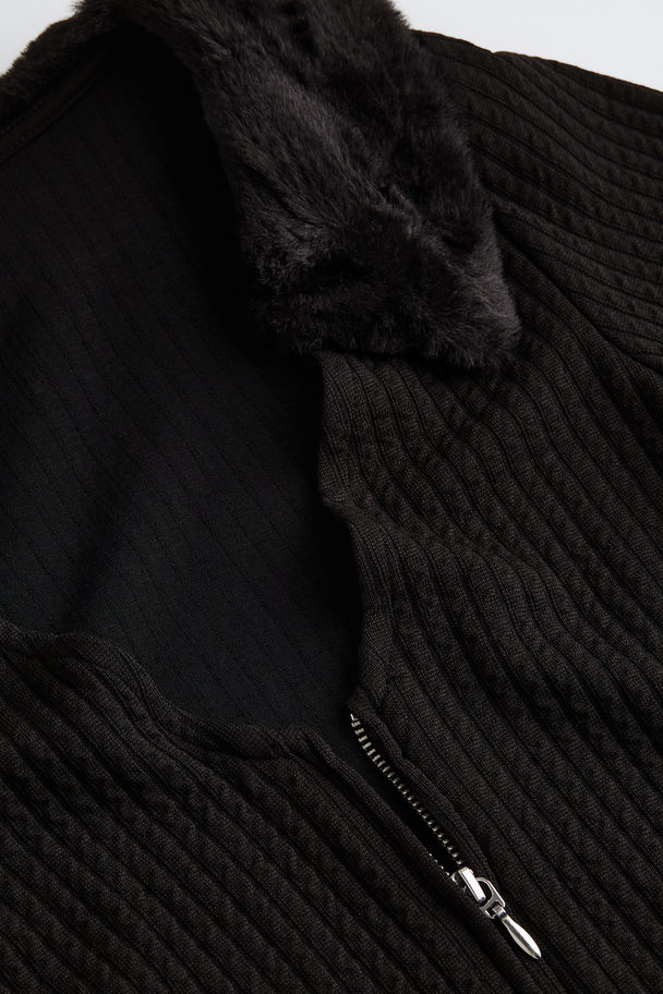 H&M Zip-front Ribbed Dress Black